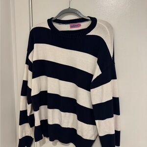 Striped Black and White Crewneck Sweater - Casual Women’s Knit
